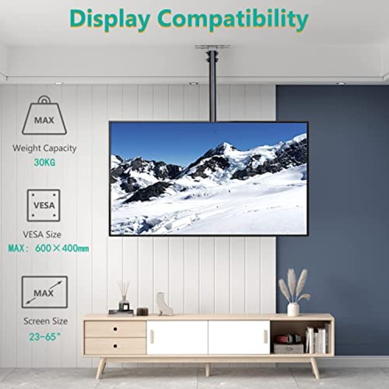دعامة تثبيت على السقف: حامل جداري على السقف لشاشة 23-65 بوصة Oled Led Qled حامل جداري للتلفزيون بإمالة كاملة الحركة مع ذراع شاشة قابل للتعديل تحميل يصل إلى 30 كجم بحد أقصى VESA 600 × 400 مم - Image 2