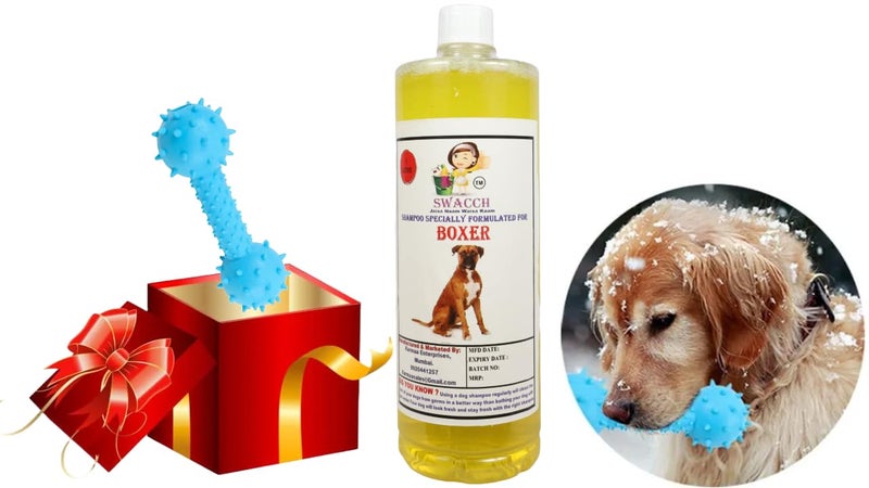 swacch Boxer Dog Shampoo + Dumbbell Toy I Durable Rubber Dog Toy for Chewing I Playing,Teeth Cleaning & Training Toy I Combo Pack I 1 Litre Lemon - Image 1