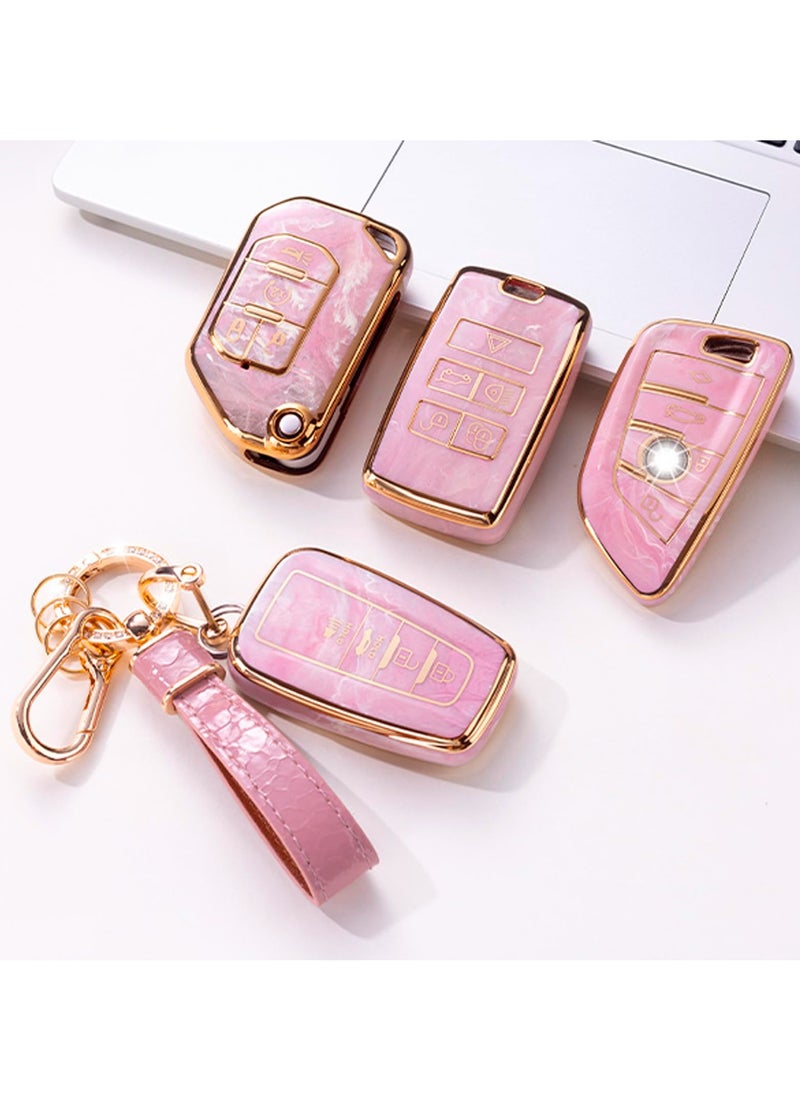 Cover for BMW Key Fob with Keychain Lanyard, Pink Protective Shell, Compatible with BMW 2, 3, 5, 6, 7, X1, X2, X3, X4, X5, X6 Series - Durable Key Protector Case