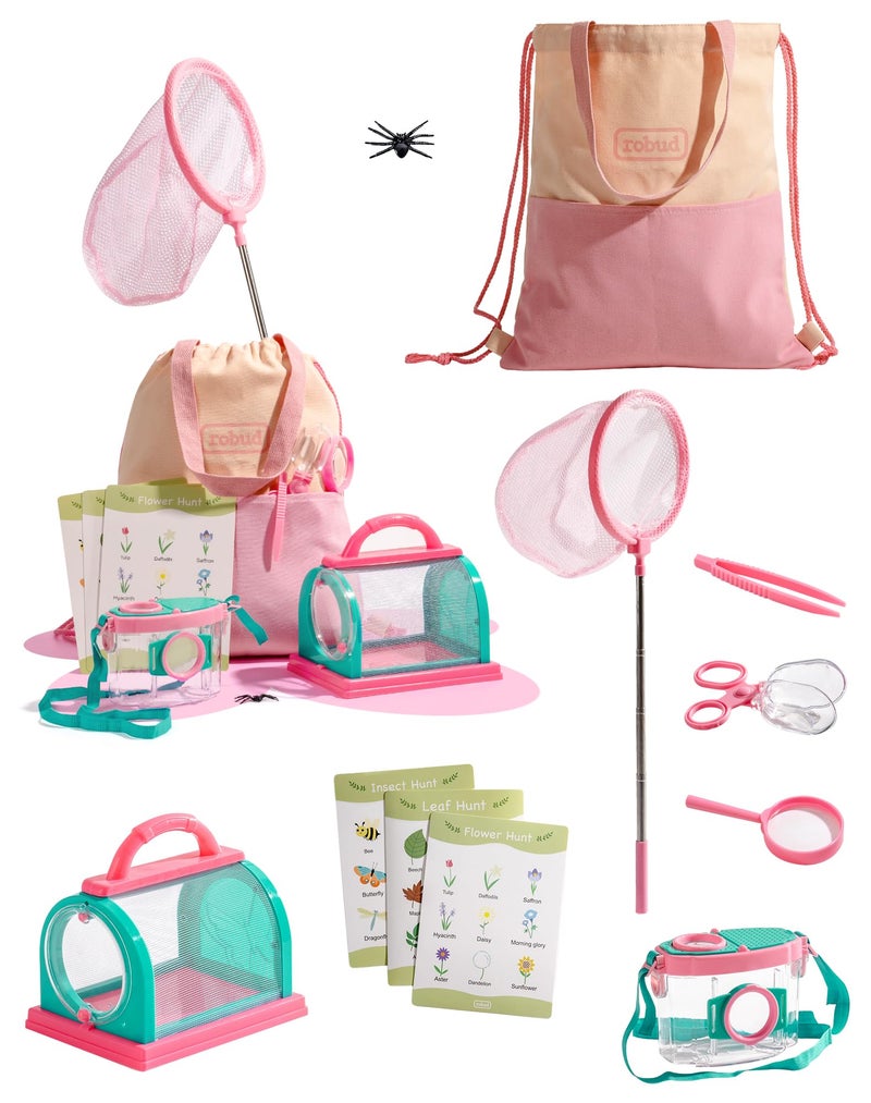 ROBUD Kids Explorer Kit Bug Catcher Kit with Bag Kit Pink Outdoor Exploration Set for Camping Montessroi Toy for Kids Coming Closer to NatureWRP28 - Image 3