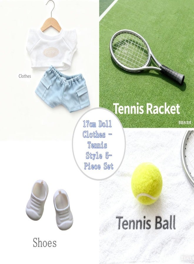 Pmuul 17cm/15cm Doll Clothes Suitable for Labubu Outfit: Fashion Clothes(Doll Not Included) (Blue Tennis Set (top+Pants+Tennis Ball+Racket+Sneakers)) - Image 2