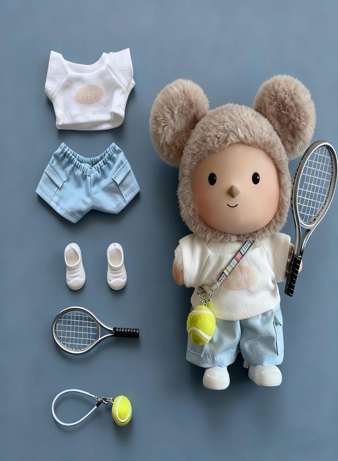 Pmuul 17cm/15cm Doll Clothes Suitable for Labubu Outfit: Fashion Clothes(Doll Not Included) (Blue Tennis Set (top+Pants+Tennis Ball+Racket+Sneakers)) - Image 1