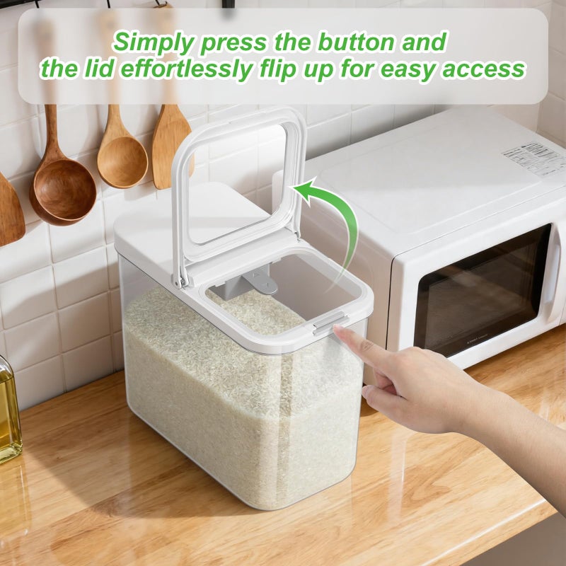 TBMAXS Rice Flour Storage Container - 12.7 Qt | 25 Lbs Crystal-Clear Plastic Food Storage Container Bin with Pop-up Lid for Grains Beans, Dry Food Holder for Kitchen Pantry Organization and Storage - Image 2