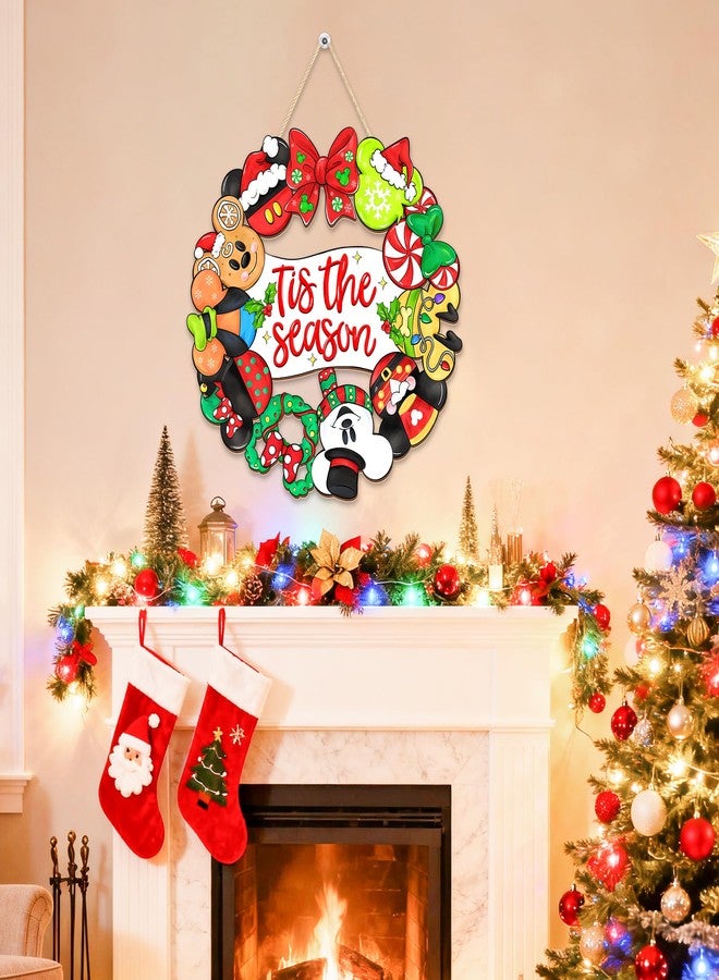 CIOEY Christmas Mouse Door Sign Decorations, Tis the Season Welcome Wreath for Front Door Hanger Decor, Mouse Shaped Hanging Door Sign，Wooden Ornament for Home Wall Farmhouse Porch Holiday Xmas Tree Party - Image 4