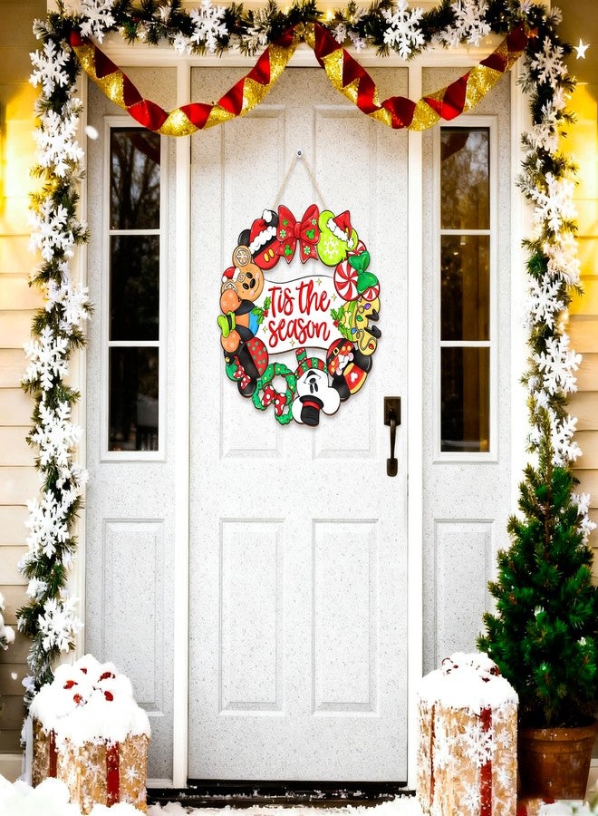 CIOEY Christmas Mouse Door Sign Decorations, Tis the Season Welcome Wreath for Front Door Hanger Decor, Mouse Shaped Hanging Door Sign，Wooden Ornament for Home Wall Farmhouse Porch Holiday Xmas Tree Party - Image 3