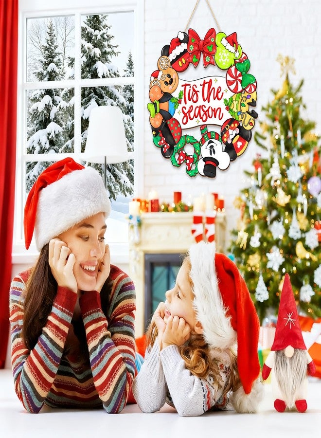 CIOEY Christmas Mouse Door Sign Decorations, Tis the Season Welcome Wreath for Front Door Hanger Decor, Mouse Shaped Hanging Door Sign，Wooden Ornament for Home Wall Farmhouse Porch Holiday Xmas Tree Party - Image 5