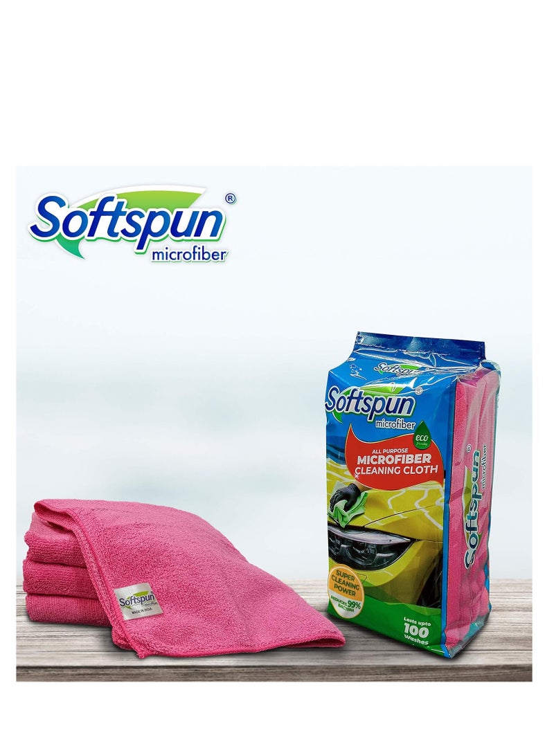 SOFTSPUN Microfiber Cloth - 4 pcs - 40x40 cms - 340 GSM Pink - Thick Lint & Streak-Free Multipurpose Cloths - Automotive Microfibre Towels for Car Bike... - Image 2