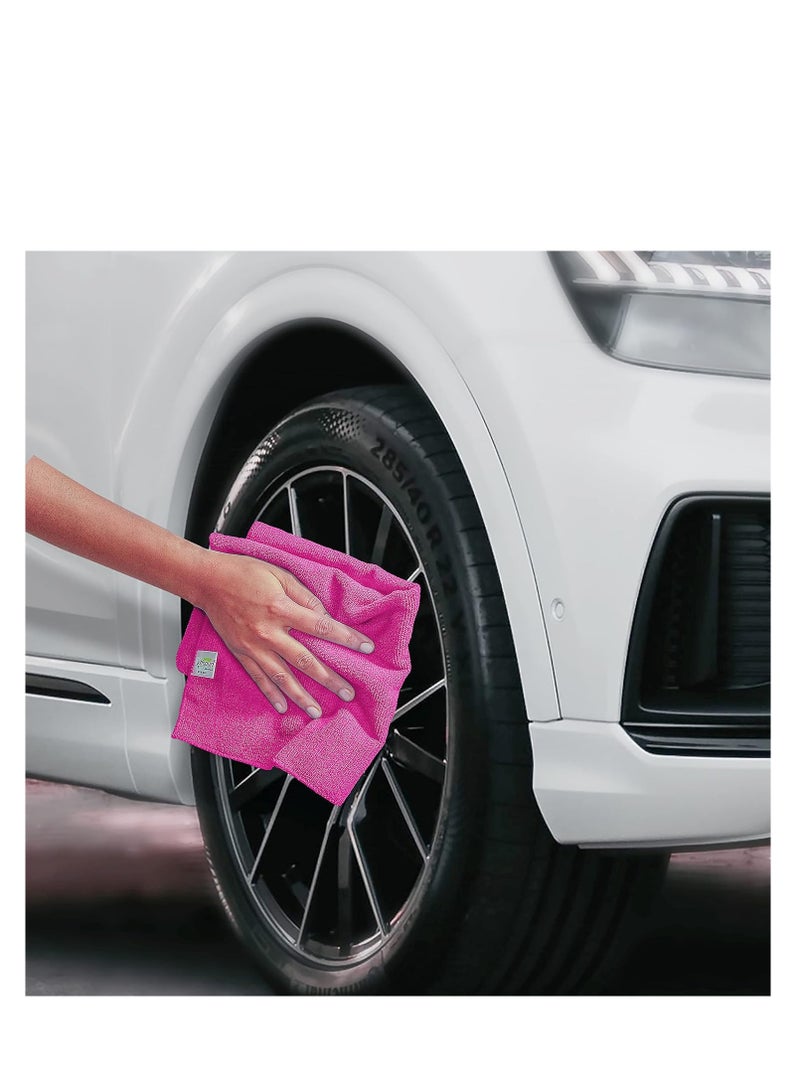 SOFTSPUN Microfiber Cloth - 4 pcs - 40x40 cms - 340 GSM Pink - Thick Lint & Streak-Free Multipurpose Cloths - Automotive Microfibre Towels for Car Bike... - Image 4