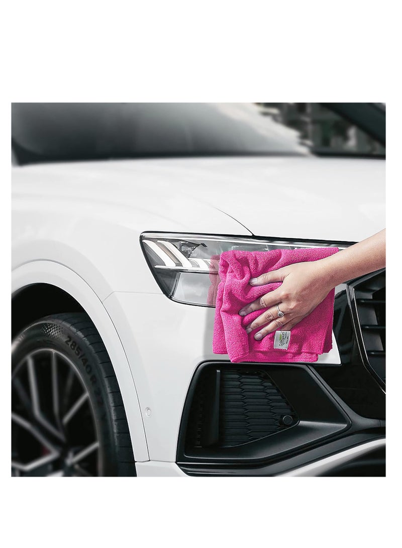 SOFTSPUN Microfiber Cloth - 4 pcs - 40x40 cms - 340 GSM Pink - Thick Lint & Streak-Free Multipurpose Cloths - Automotive Microfibre Towels for Car Bike... - Image 3