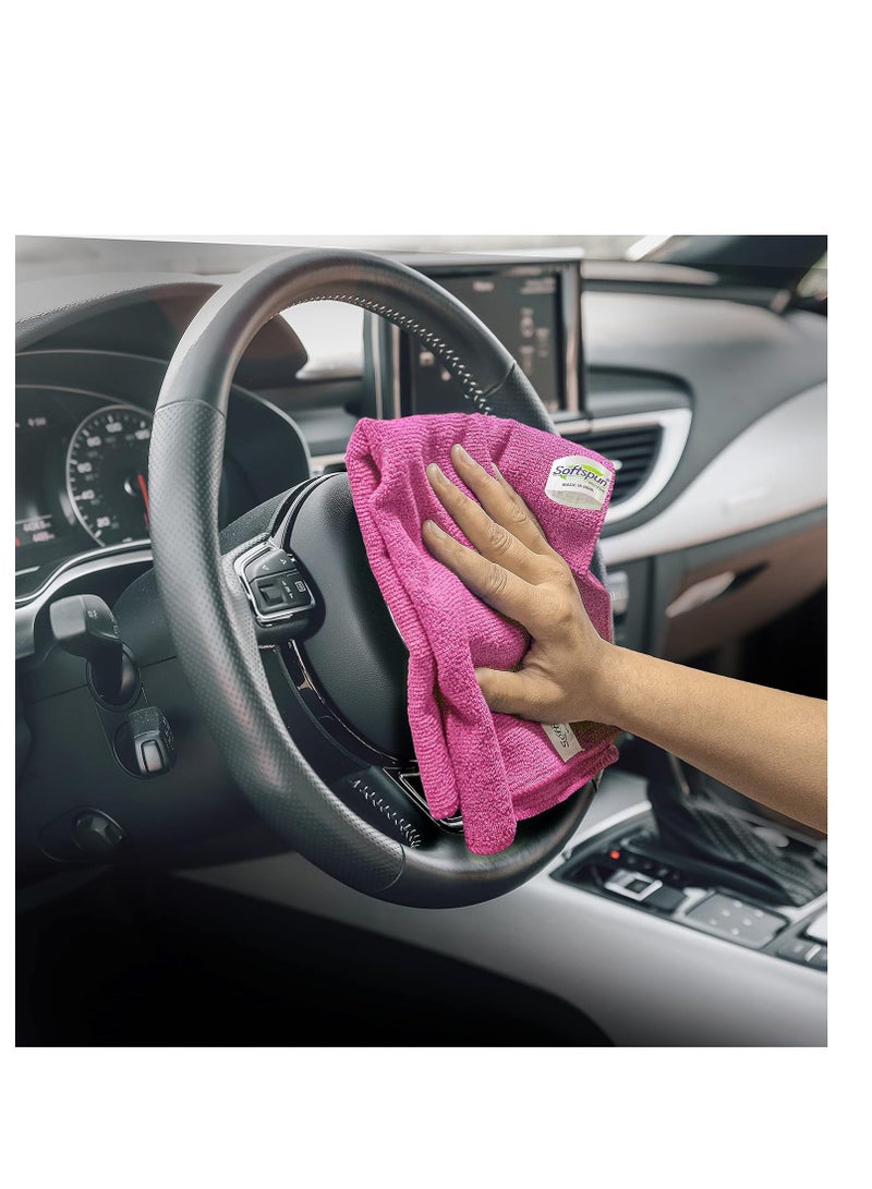 SOFTSPUN Microfiber Cloth - 4 pcs - 40x40 cms - 340 GSM Pink - Thick Lint & Streak-Free Multipurpose Cloths - Automotive Microfibre Towels for Car Bike... - Image 5