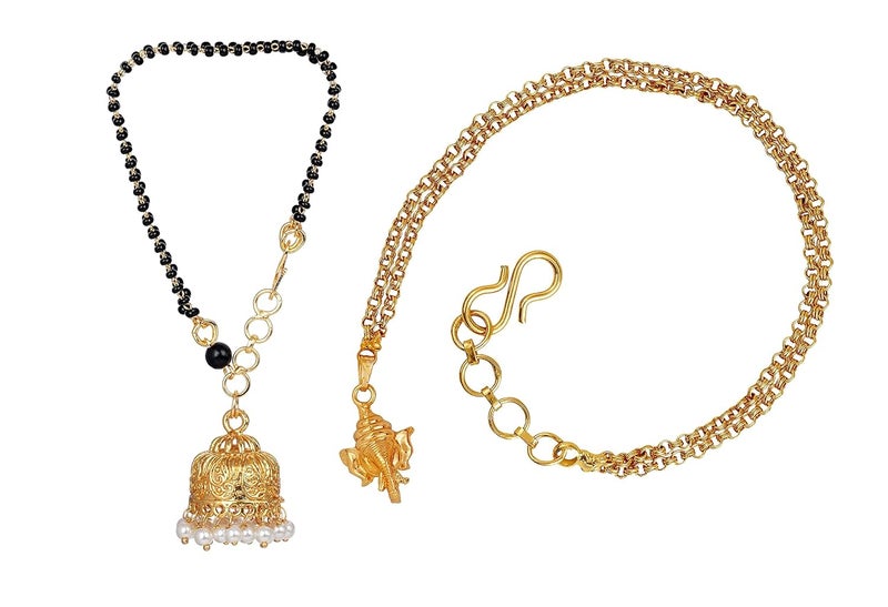 JFL JFL Jewellery for Less Combo of of One Gram Gold Plated Ganesha Jhumki Mangalsutra Bracelet for CoupleValentine 