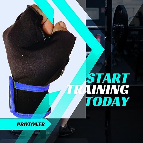 Protoner Gym Gloves with Padded Palm Black & Blue - Image 2