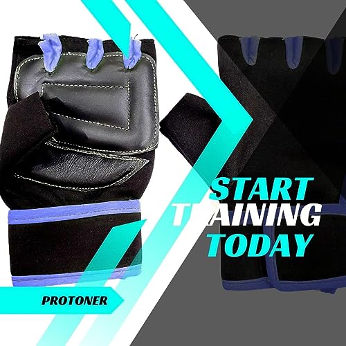 Protoner Gym Gloves with Padded Palm Black & Blue - Image 3