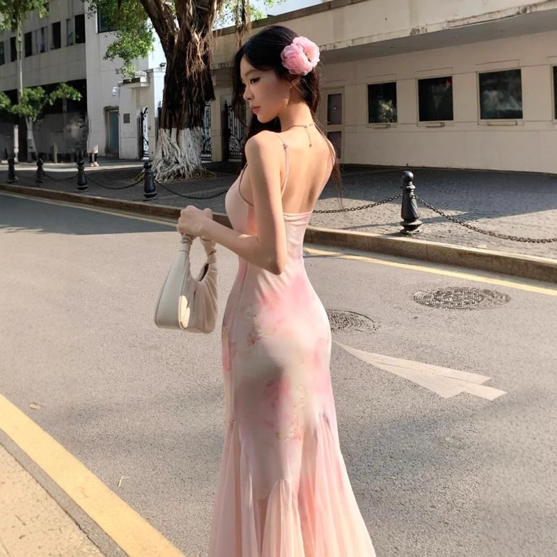 Pink Floral Print Mermaid Dress - Image 4