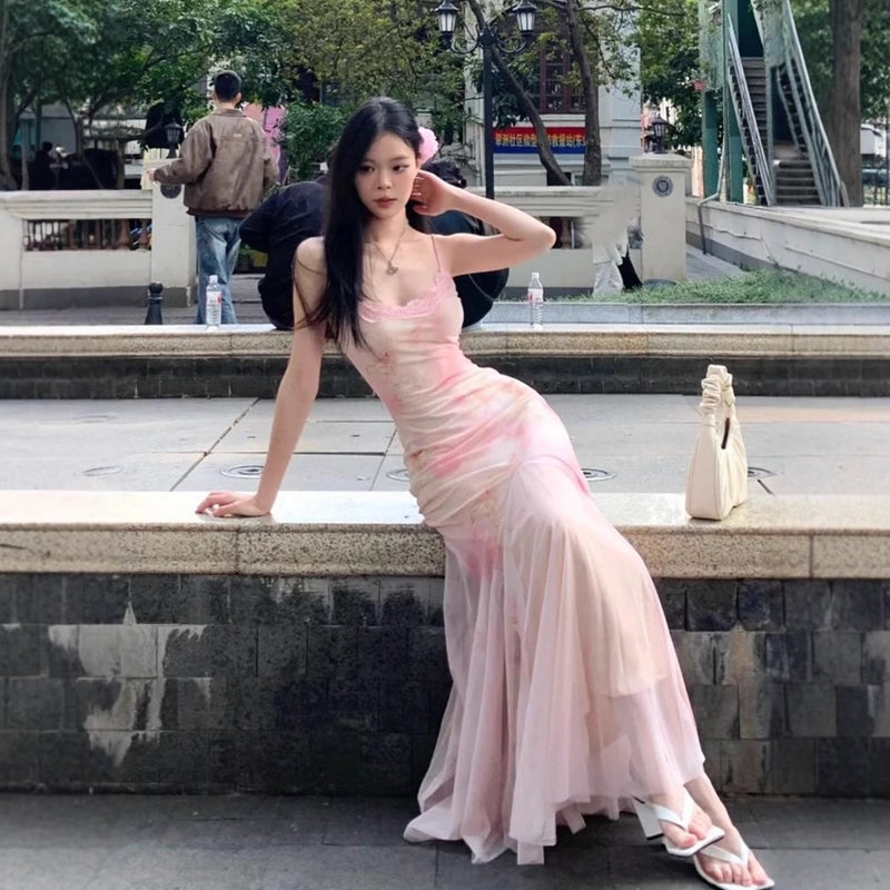 Pink Floral Print Mermaid Dress - Image 3