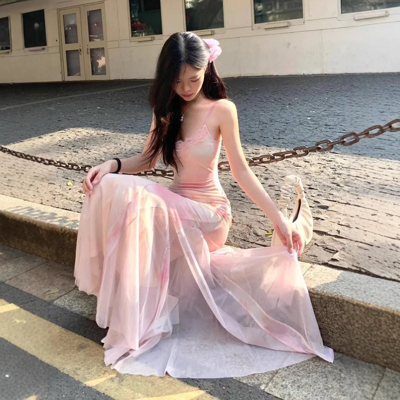 Pink Floral Print Mermaid Dress - Image 5