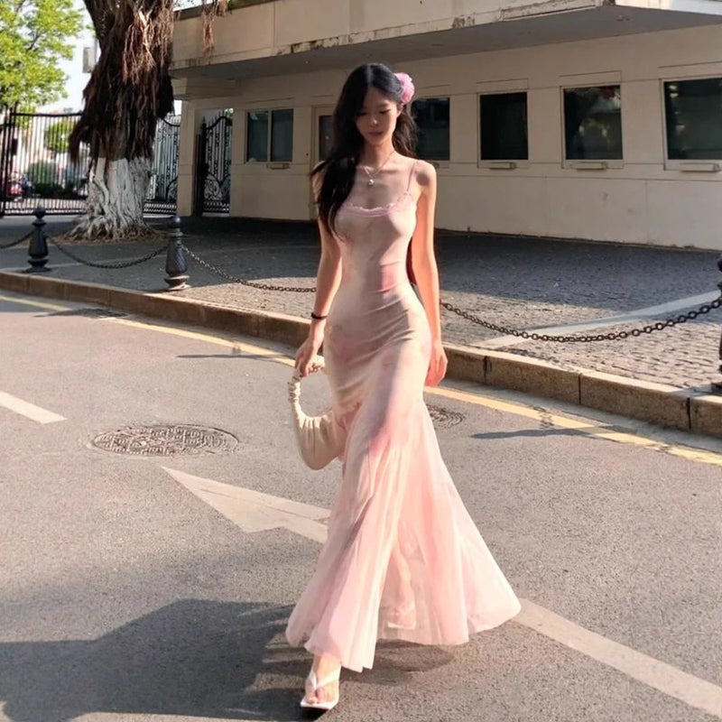Pink Floral Print Mermaid Dress - Image 2