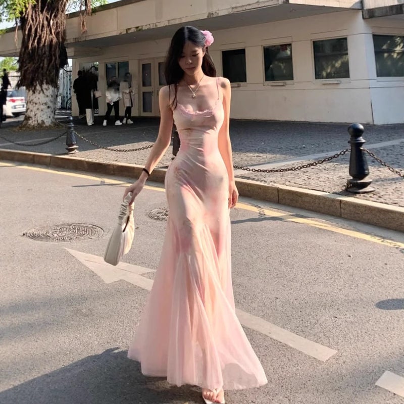 Pink Floral Print Mermaid Dress - Image 1