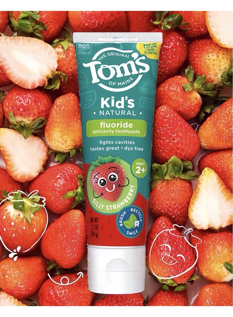 Tom's of Maine ADA Approved Fluoride Children's Toothpaste, Natural Toothpaste, Dye Free, No Artificial Preservatives, For Children Over 2 Years Old 144g (Strawberry flavor) - Image 1