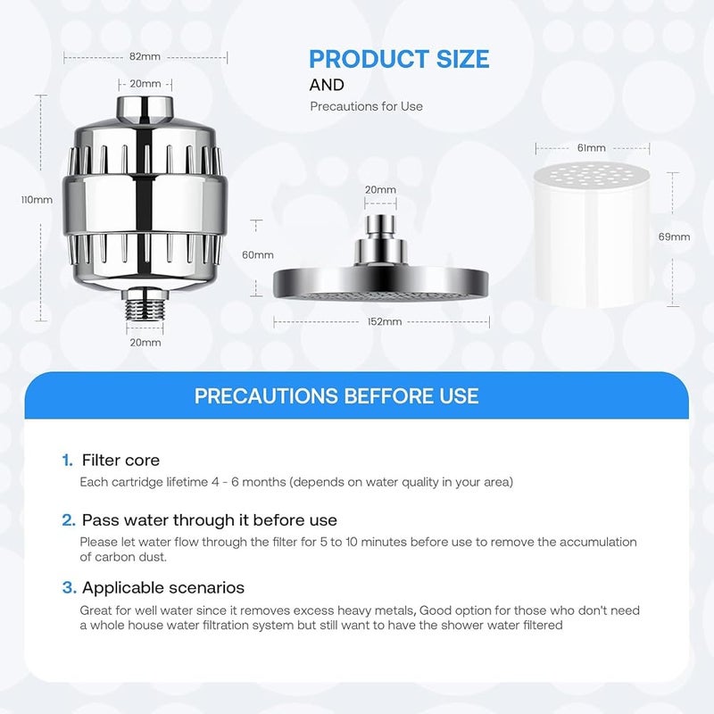 AMINAC Filtered Shower Head and 20-Stage Shower Filter Combo, with 5 Powerful Spray Modes, 360° Adjustable Showerhead for Hard Water, Removes Chlorine and Heavy Metals, Chrome Finish - Image 4