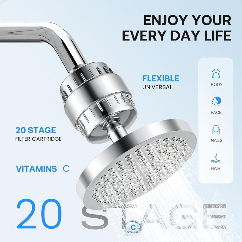 AMINAC Filtered Shower Head and 20-Stage Shower Filter Combo, with 5 Powerful Spray Modes, 360° Adjustable Showerhead for Hard Water, Removes Chlorine and Heavy Metals, Chrome Finish - Image 2