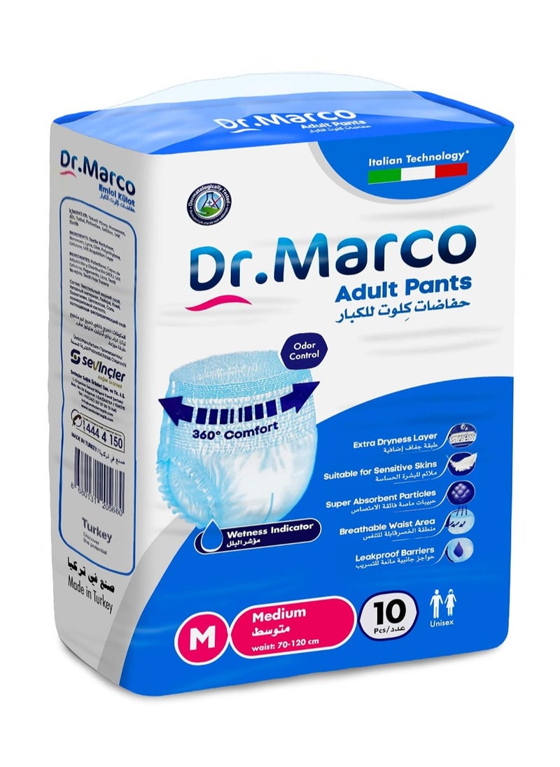 Dr. Marco Adult Culotte Diaper, Size Medium, 10 Count Turkish made Pants with Wetness Indicator, Italian Technology  - Image 1