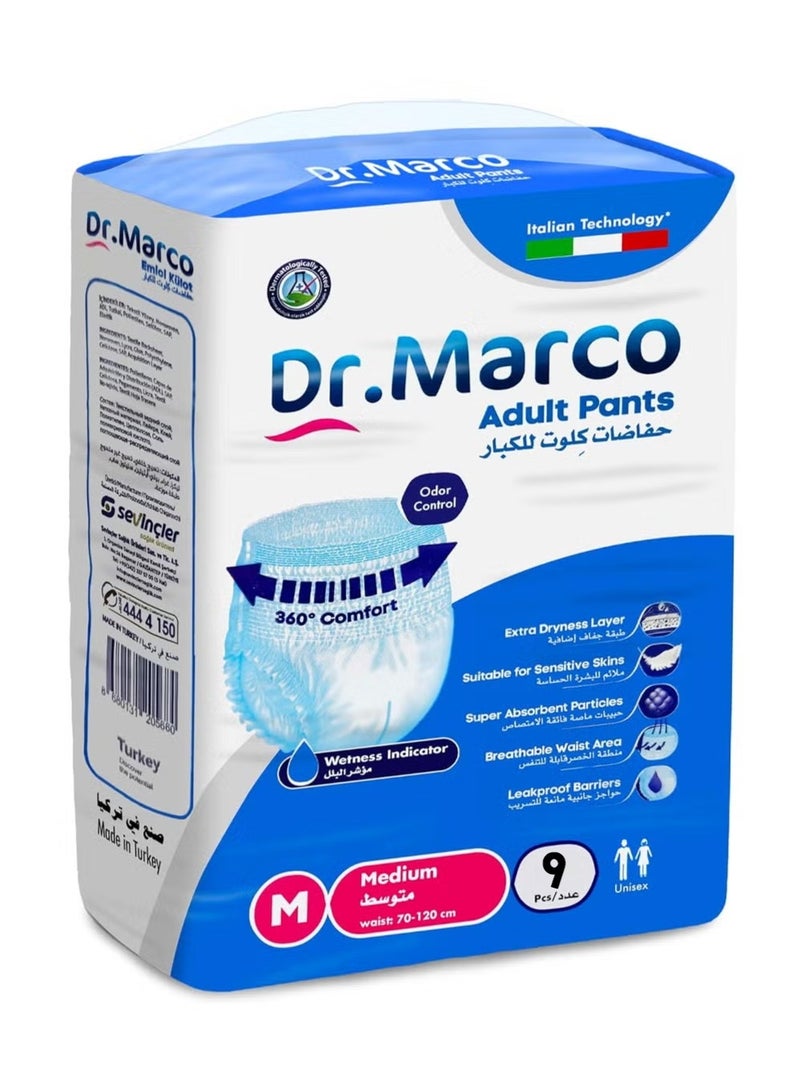 Dr. Marco Adult Culotte Diaper, Size Medium, 9 Count Turkish made Pants with Wetness Indicator, Italian Technology - Image 1