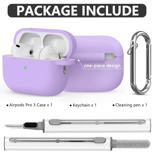 Ljusmicker for AirPods Pro 3 Case 2025 with Cleaner Kit,Soft Silicone Protective Cover for Apple AirPods Pro 3rd Generation Cases for Women Men,for AirPod Pro 3 Case Accessories with Keychain-Purple - Image 3