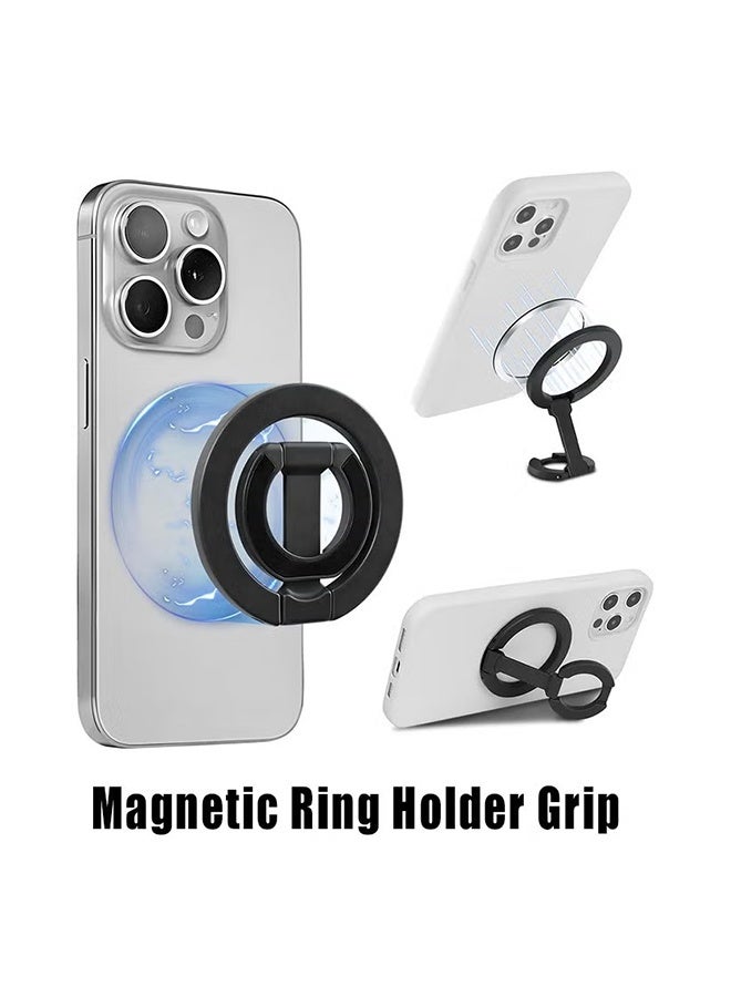Smartphone holder with a magnetic ring for MagSafe Dual-Side Magnetic technology. It serves as a removable gym phone grip with a kickstand, compatible with iPhone 16/15/14/13/12 series and magnetic car mounts - Image 1