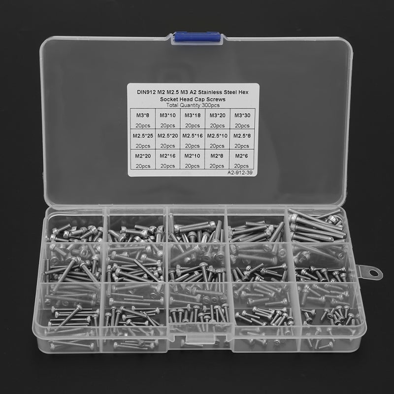 Hex Socket Cap Screw 304 Stainless Steel Set - Corrosion Resistant Assortment in Transparent Box for Industrial Construction Home Appliance Machinery Use - Image 1