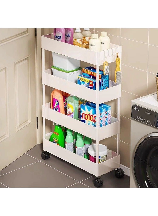 BLOOMING TIME 4-layer movable crevice rack, wheeled cart, layered rack, kitchen supplies, household Daquan, floor-to-ceiling crevice storage rack, white - Image 1