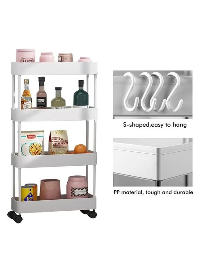 BLOOMING TIME 4-layer movable crevice rack, wheeled cart, layered rack, kitchen supplies, household Daquan, floor-to-ceiling crevice storage rack, white - Image 3