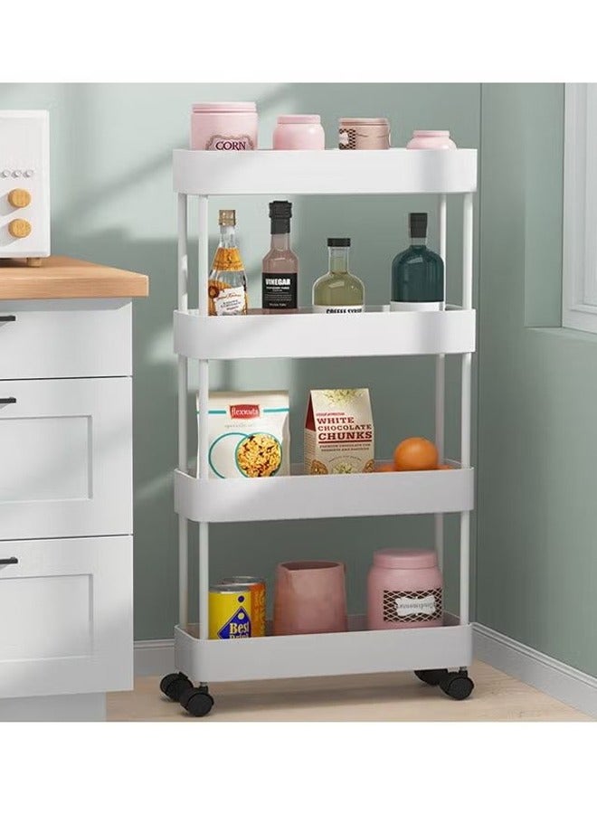 BLOOMING TIME 4-layer movable crevice rack, wheeled cart, layered rack, kitchen supplies, household Daquan, floor-to-ceiling crevice storage rack, white - Image 2