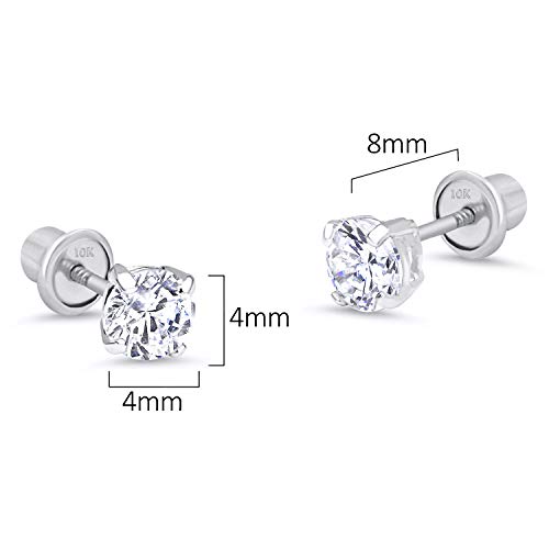 Lovearing 10k White Gold 4mm Basket Round CZ Cubic Zirconia Solitaire Children Screw Back Baby Girls Earrings - Image 2