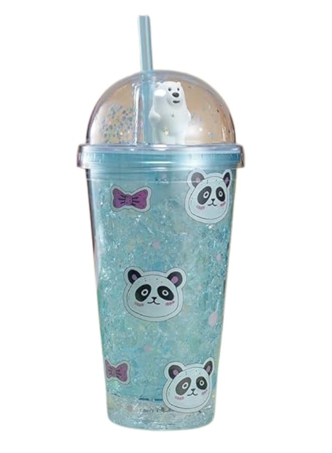 تويسو كوب Twisoo Panda مع غطاء وقش - طبقة مزدوجة معزولة، خالي من مادة BPA (أزرق، 450 مل) - Image 1