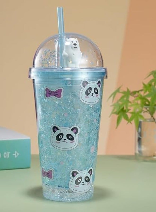 تويسو كوب Twisoo Panda مع غطاء وقش - طبقة مزدوجة معزولة، خالي من مادة BPA (أزرق، 450 مل) - Image 2