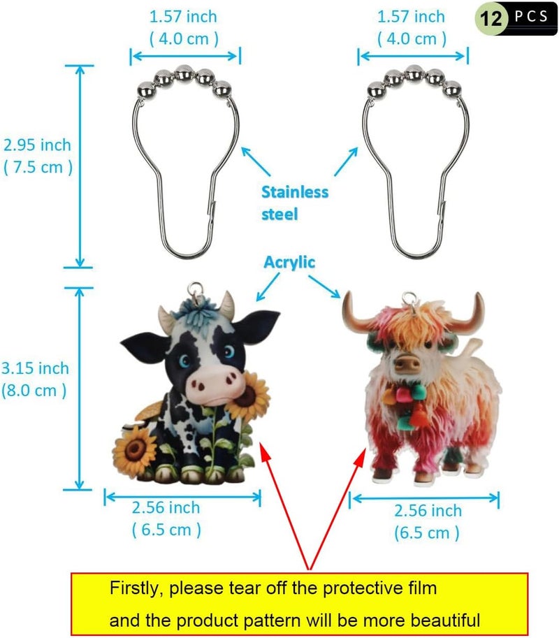 Aimoye Farm Cow Shower Curtain Hooks Rings - Metal Silver Shower Curtain Hooks Rust Proof, Shower Curtain Set Accessory, Chic Rustic Shower Curtain Hooks Hangers for Shower Curtain Rods - Image 3