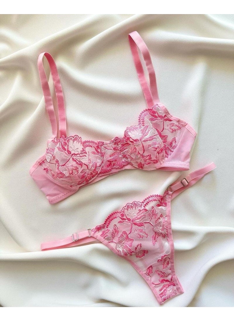 La Linaa Cindy Pink Women's Thong Bralette Set  - Image 1