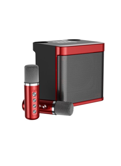 Dual Microphone Karaoke Machine, Outdoor Portable Bluetooth Speaker With Two Wireless Mic, All In One Wireless Microphone Singing Subwoofer, (1pc, Red)