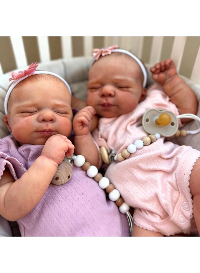 Anano Reborn Baby Dolls Silicone Full Body-18 in Realistic Baby Doll Lifelike, Reborn Twins Girls, Full Silicone Babys Doll Twins That Look Real Life Babys Posable with Accessories - Image 2