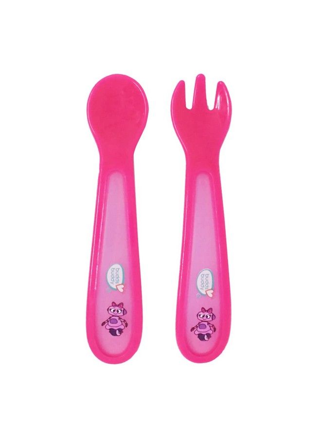 BuddsBuddy Premium Bubble Fork & Spoon Set 2Pcs (Pink) - Image 2