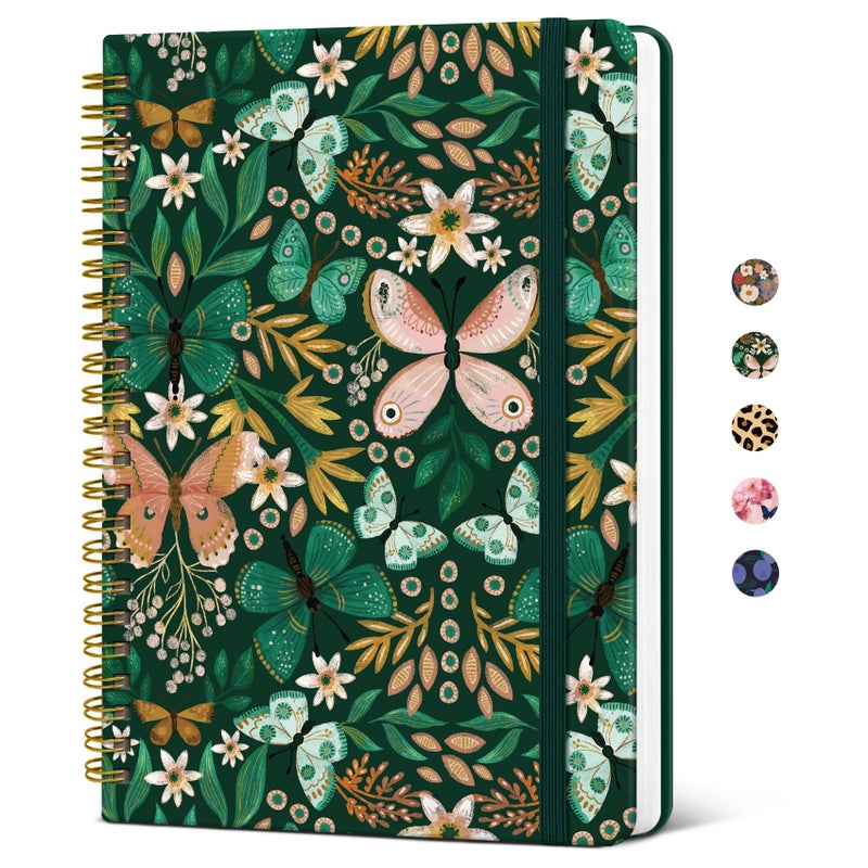 Taja Spiral Journal Notebook for Women, Pretty Hardcover Lined Notebook for Work & Note Taking, Aesthetic Cute Journal for Writing, 140 Pages, 5.8"x8.3", Butterfly - Image 1