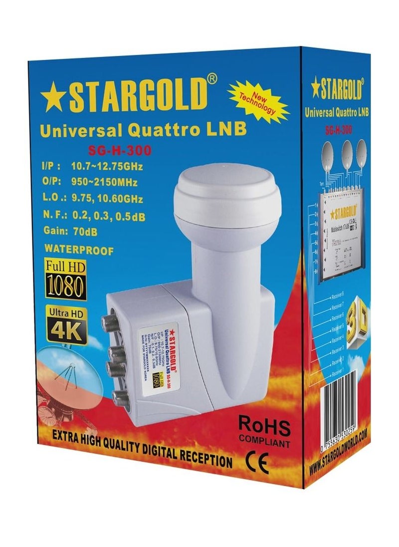 Stargold - Universal Satellite Dish High Efficiency Quad 4 Output LNB Multi Satellite Compatible Solution and Simple Connection LNBF - Image 1