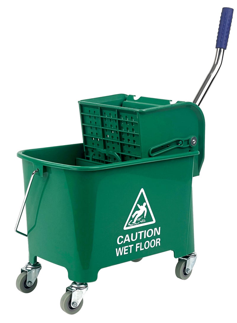 Mop Bucket & Wringer | 360-Degree Rotating Swivel Wheels | Double-Chambered | Suitable For Restaurants, Offices, Halls, Communal Spaces, Hotels, & Homes | 20 Liter Capacity | Green - Image 1