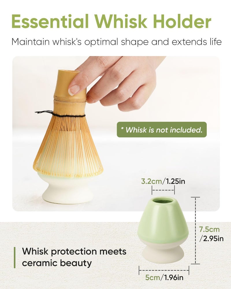Joiish Matcha Bowl and Whisk Holder Set  Ceramic Tea Bowl and Whisk Stand  Matcha Tea Mixing Bowl with Spout (18 Ounce)  Whisk Rest  Light Green - Image 5