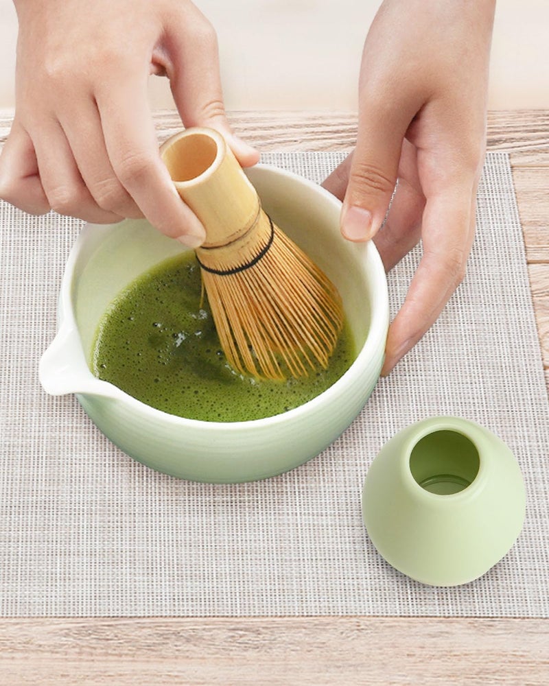 Joiish Matcha Bowl and Whisk Holder Set  Ceramic Tea Bowl and Whisk Stand  Matcha Tea Mixing Bowl with Spout (18 Ounce)  Whisk Rest  Light Green - Image 2