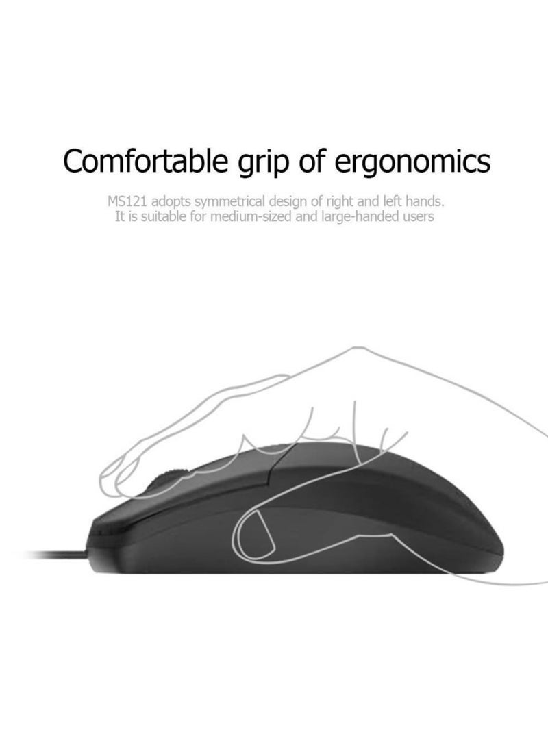 AOC MS121 Pro Wired Optical Mouse (1200DPI/Silent Buttons/Durable Cable) Compatible with Laptops And Desktops – Black - Image 5