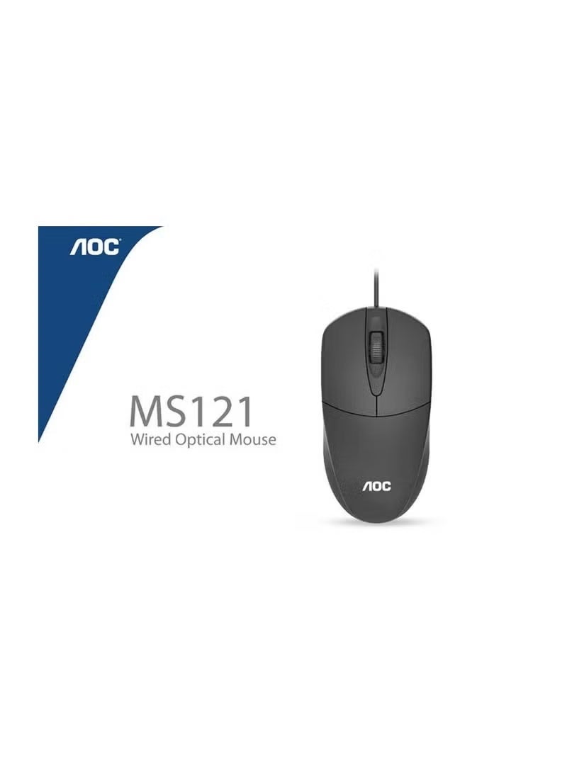 AOC MS121 Pro Wired Optical Mouse (1200DPI/Silent Buttons/Durable Cable) Compatible with Laptops And Desktops – Black - Image 2