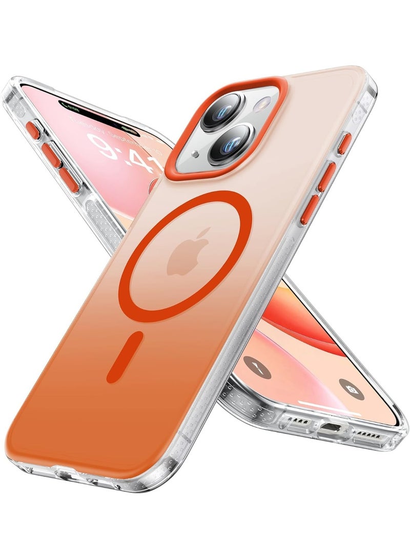 جراب مغناطيسي قوي لهاتف iPhone 14 / iPhone 13، صديق للبشرة [متوافق مع Magsafe] [حماية اختبار الدرجة العسكرية] جراب نحيف شفاف غير لامع لا يصفر أبدًا (برتقالي) - Image 1
