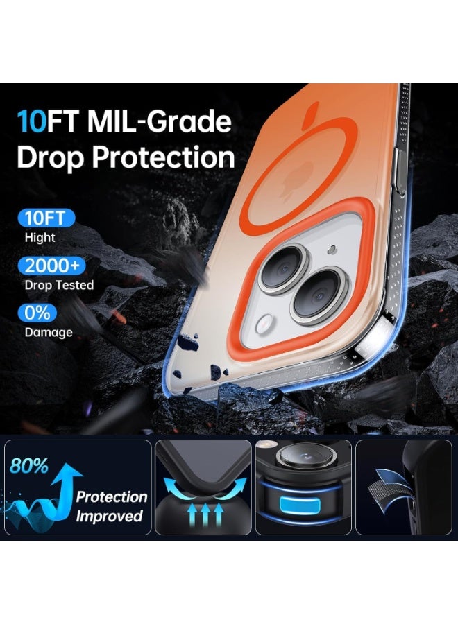 جراب مغناطيسي قوي لهاتف iPhone 14 / iPhone 13، صديق للبشرة [متوافق مع Magsafe] [حماية اختبار الدرجة العسكرية] جراب نحيف شفاف غير لامع لا يصفر أبدًا (برتقالي) - Image 5